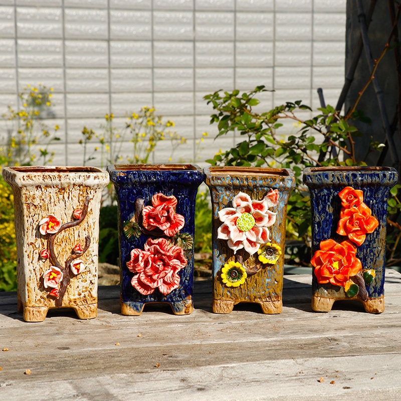 麦饭石手绘手揉花盆，厚粒多肉花盆，老堆锅，拼盘组锅，精美