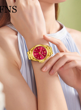 OFNS爆款日历手表商务钢带防水轻奢石英表罗马刻度气质女士腕表