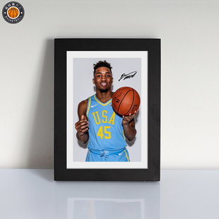 7寸米切尔球衣款签名照片壁纸海报实木相框装饰画球迷用品礼物男