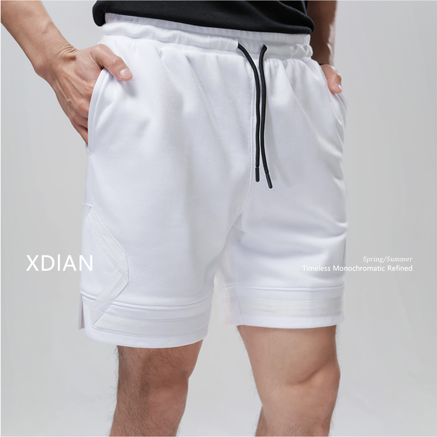 续点「干爽透气」拼接开衩短裤