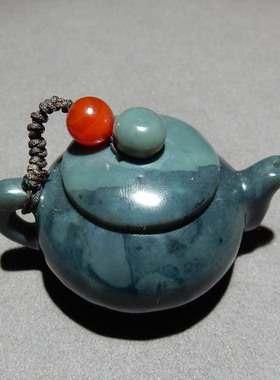 和田玉青花把把壶小手把件摆件 带证书