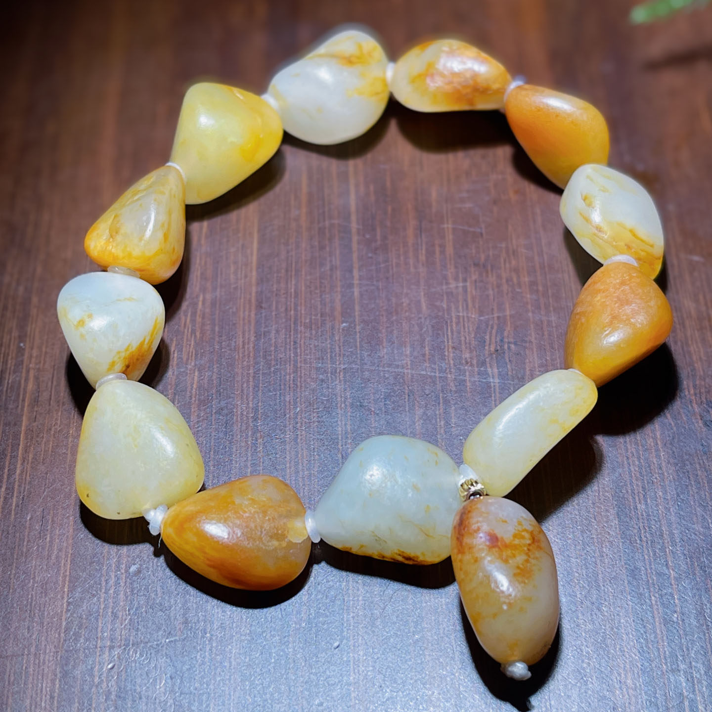 【新疆和田玉黄沁皮白玉籽料手串】天然原石款 国风文玩单圈手饰