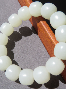 俄料白玉 14mm 老型珠手串 温润细腻油脂感玉串 男女经典复古玉饰