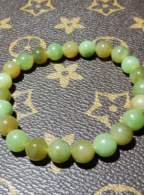 和田玉黑羊洞碧玉手串 8mm 黄加绿特色手链 小众收藏款