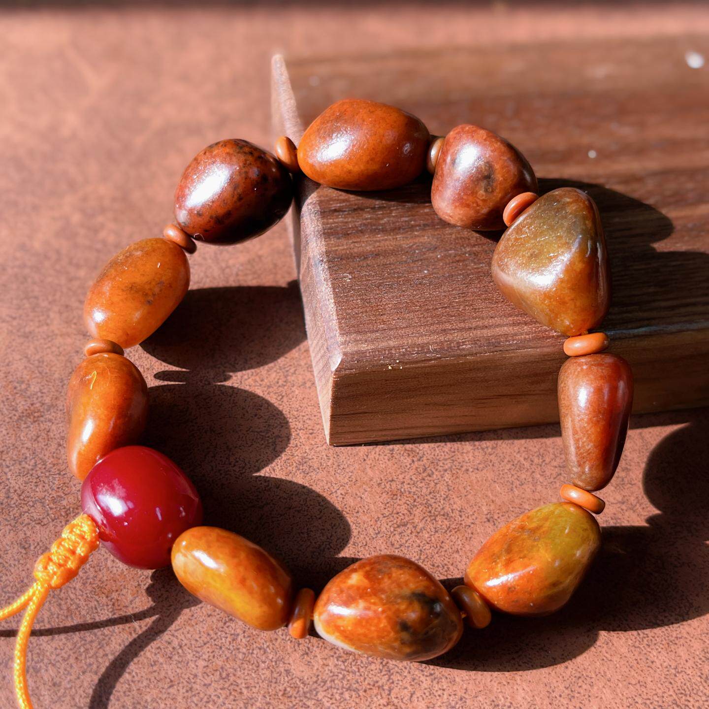 【籽料手串】新疆和田玉红沁独籽原石手串 油润国风单圈手饰