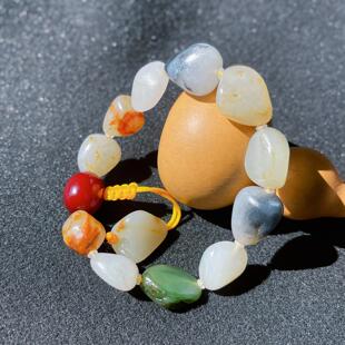 新疆和田玉籽料原石手串 多宝玉石手链男女文玩饰品