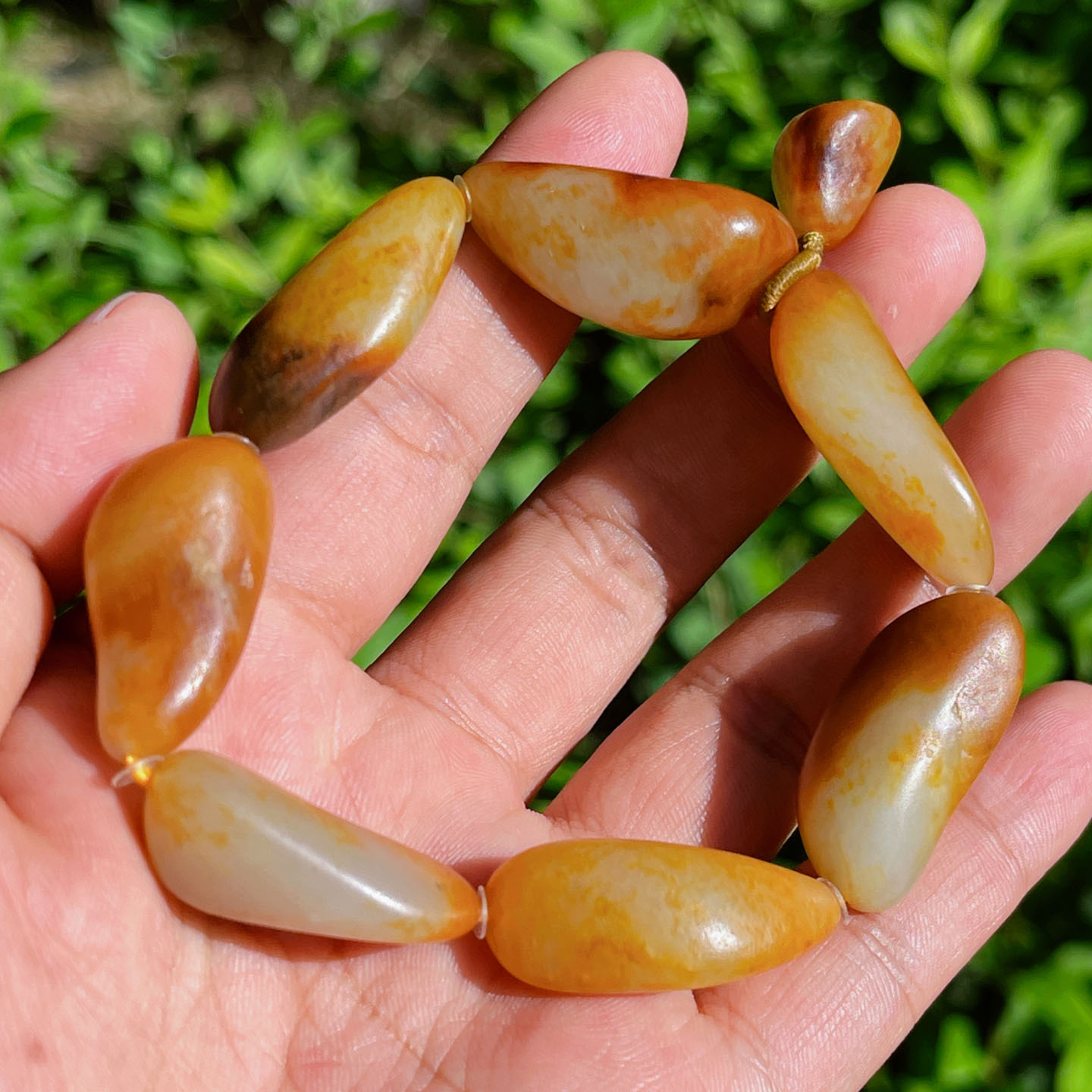 新疆和田玉【白玉籽料手串】黄沁皮原石款 温润国风文玩手饰