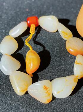 新疆和田玉白玉籽料原石手串 随形玉石手链 男女款文玩手串