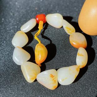 文玩手串 男女款 新疆和田玉白玉籽料原石手串 随形玉石手链