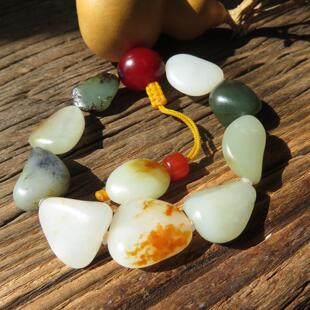 新疆和田玉籽料原石手串 多宝玉石手链男女文玩饰品