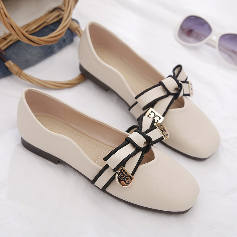 单鞋女夏平底2022新款奶奶鞋软底蝴蝶结方头玛丽珍复古仙女鞋温柔