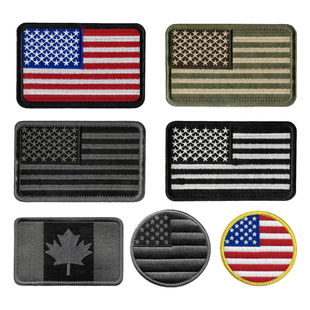 美国国旗刺绣魔术贴臂章军迷战术士气章大尺寸加拿大绣花自粘徽章