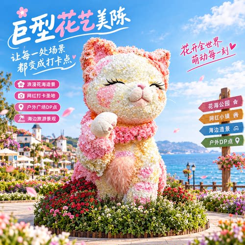 景区草原花海萌猫大型美陈摆件