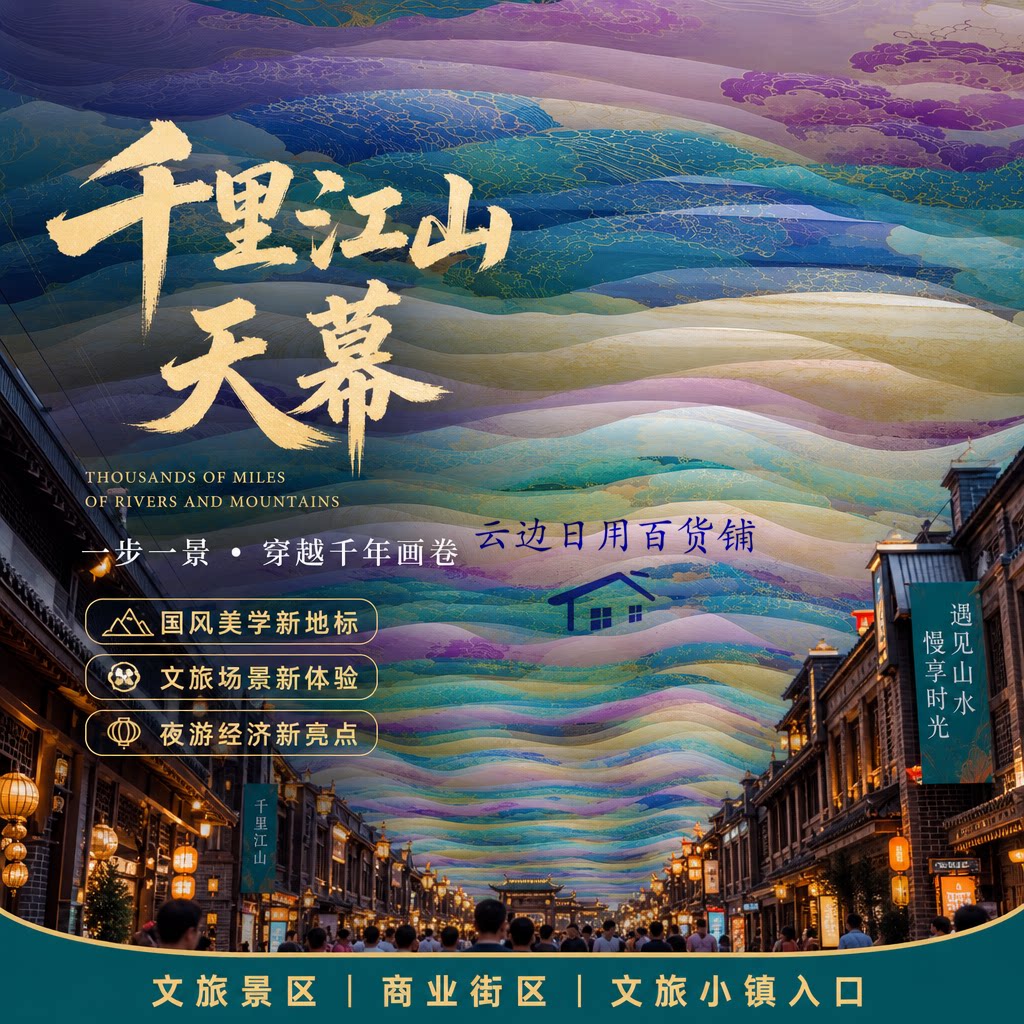 定制千里江山天幕吊幔古镇景区中式餐厅中国风顶吊帷幔装饰纱幔