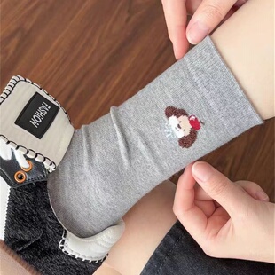 可爱鼠啦 袜子女无骨中筒堆堆纯棉日系 苹果小狗袜袜也太好看了吧