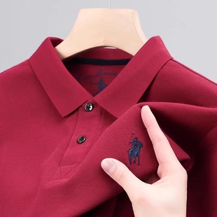 保罗POLO衫 商务爸爸t恤男 长袖 中年红色上衣服宽松潮流百搭打底衫