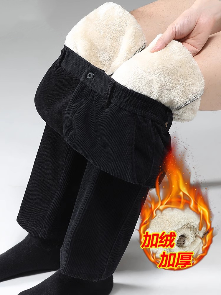 冬季中年灯芯绒休闲棉裤男加绒加厚爸爸保暖外穿爷爷条绒直筒长裤