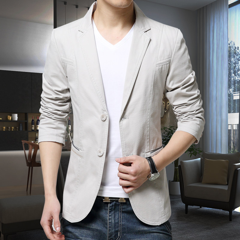 西服外套男春秋季休闲商务休闲修身简约小西装中青年便服单西上衣