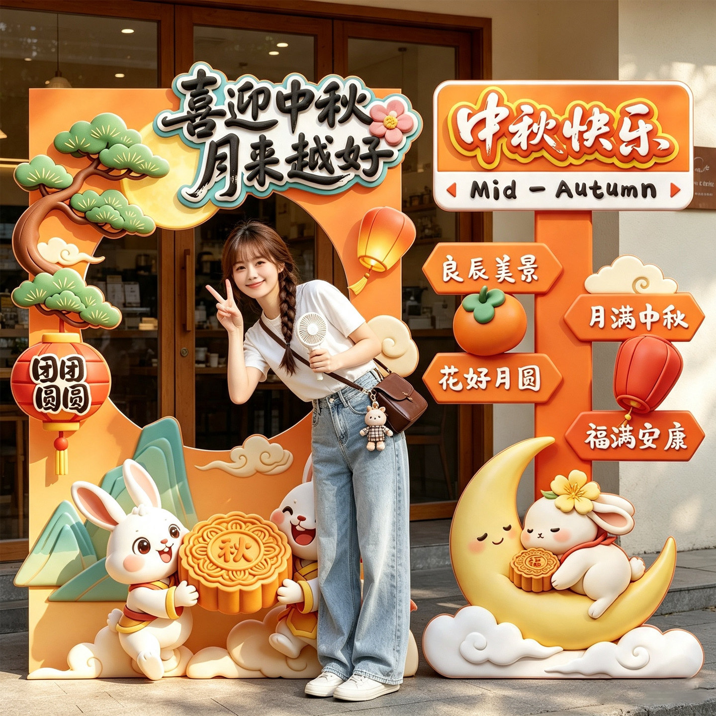 中秋场景布置KT板拍照相框道具图片
