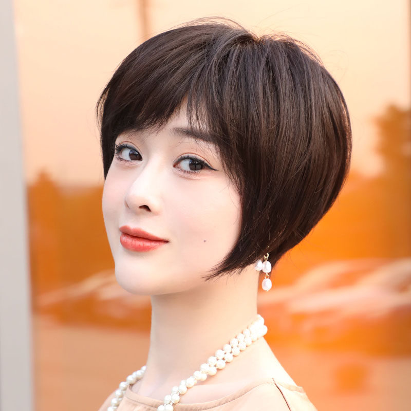 正品假发女短发中年妈妈全头套式假发套沙宣波波头发型真人发丝假