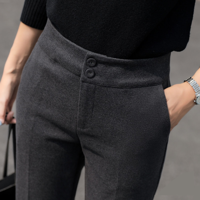 2025新款春秋季灰色窄版西装毛呢裤女小个子九分直筒休闲烟管裤子