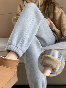 秋冬季加绒加厚束脚运动裤女外穿保暖特厚羊羔绒高腰卫裤东北棉裤