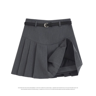 灰色套装半长百褶裙2025新款夏季高腰纤细a字伞裙Jk短裙