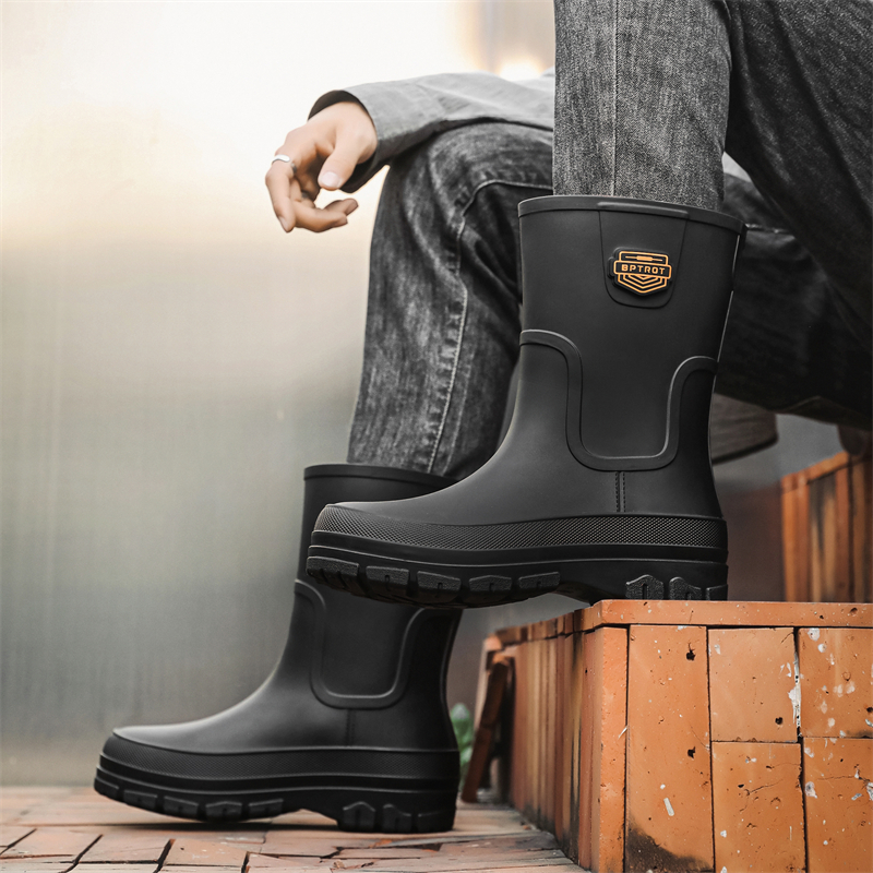 水鞋中筒防水防滑男士雨靴外卖骑手专用厚底耐磨雨鞋男款厨房胶鞋