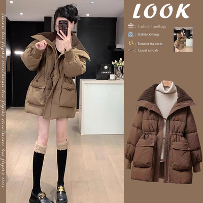 俏丝蔓羊羔毛大翻领羽绒服外套