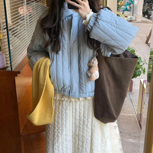 翻领轻薄甜美韩版 学生百搭棉衣外套 宽松保暖羽绒棉服女小个子短款