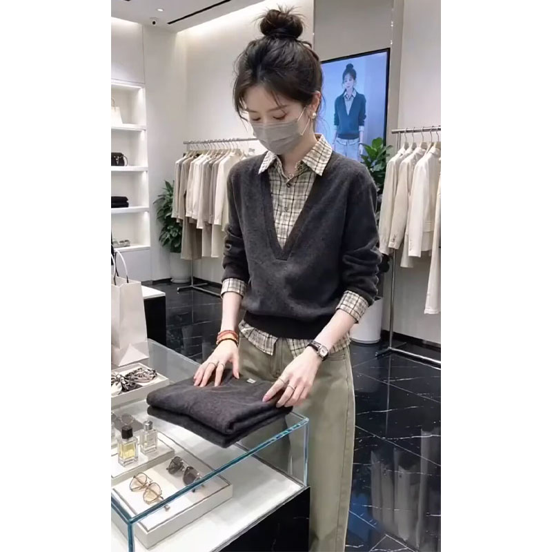 早秋冬2026新款韩系小个子洋气减龄假两件上衣休闲裤时尚两件套装