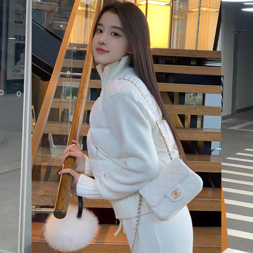 超好看针织拼接立领羽绒棉袄女冬