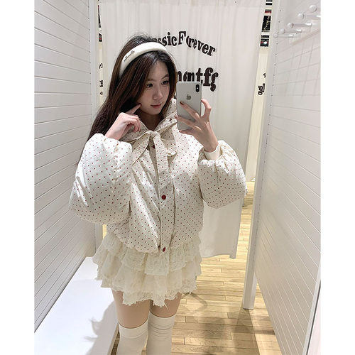 韩系甜美风波点立领羽绒棉服女冬
