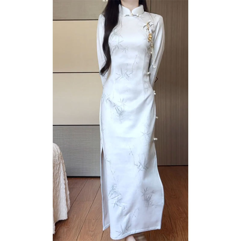 秋冬新中式复古长袖改良旗袍长裙女气质御姐日常可穿显瘦连衣裙子