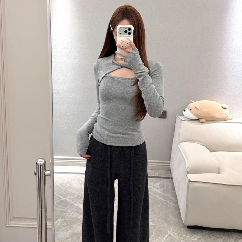 早春女装螺纹德绒辣妹灰色磨毛长袖T恤女镂空设计修身内搭打底衫,女装/女士精品,大码内搭,淘宝优惠券,粉丝福利购,淘宝优惠卷