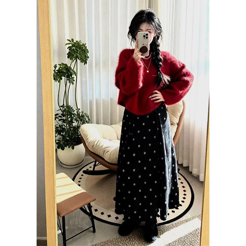 2026超火秋冬圣诞女装气质慵懒风红色软糯毛衣半身裙时尚两件套装,女装/女士精品,常规大码外套,淘宝优惠券,粉丝福利购,淘宝优惠卷