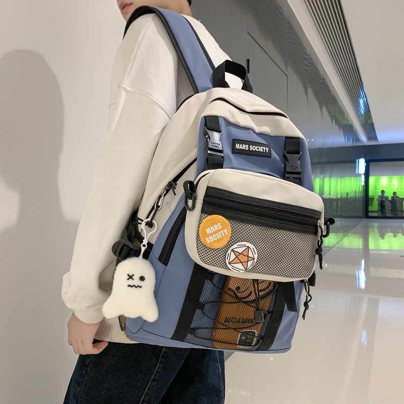 双肩包男士韩版时尚休闲运动背包潮可拆卸单肩包大容量学生书包女