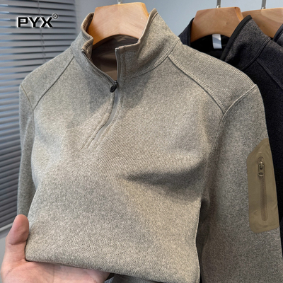 高端半拉链加绒卫衣男士2025新款秋冬季男卫衣加厚针织衫上衣男款