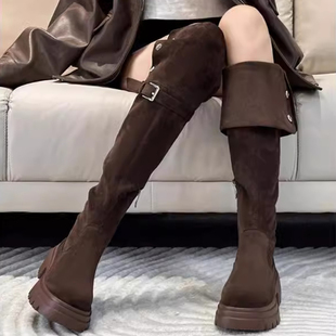 过膝两穿长靴女2025冬季 加绒厚底高筒长筒靴骑士胖mm显瘦靴子 新款