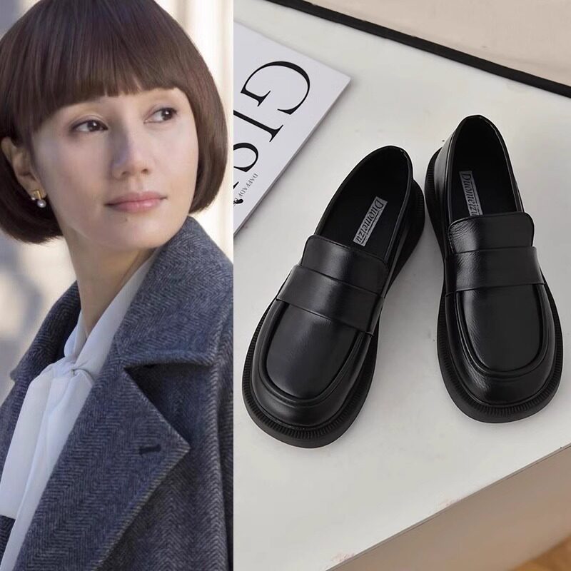 真皮英伦风女鞋2025春秋新款厚底一脚蹬乐福鞋复古单鞋软底小皮鞋,女鞋,浅口单鞋,淘宝优惠券,粉丝福利购,淘宝优惠卷