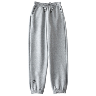 加绒黑色运动裤女秋冬高腰宽松束脚小个子灯笼休闲八分直筒卫裤潮