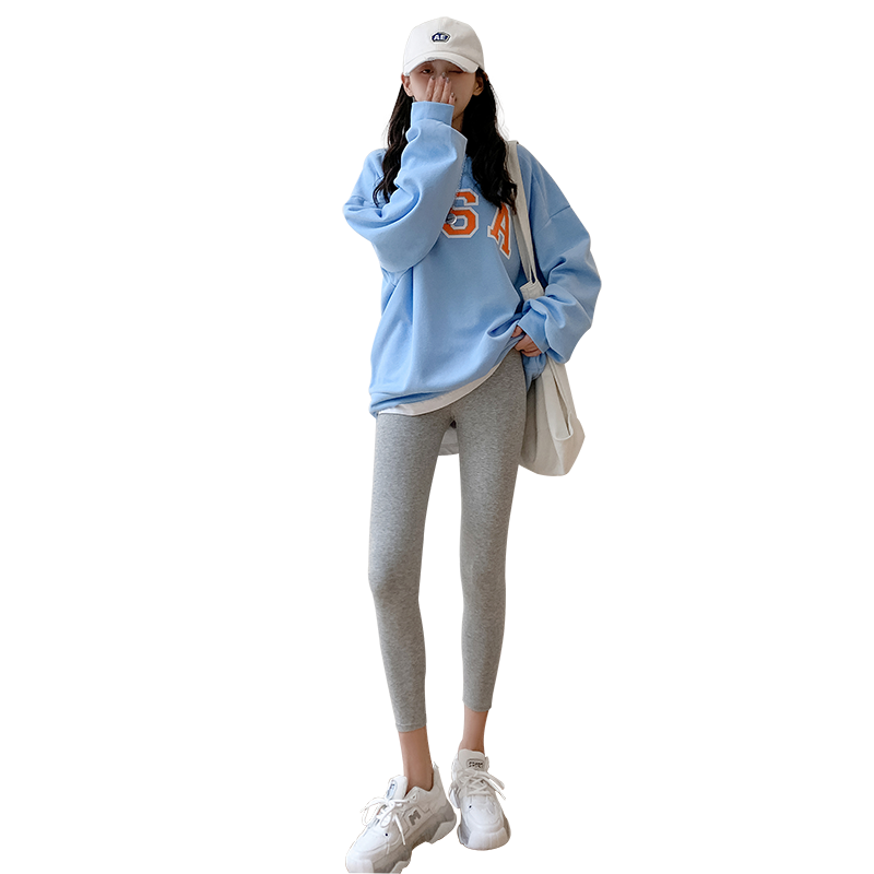 灰色打底裤女外穿春秋薄款高腰显瘦收腹八分小个子百搭弹力紧身夏