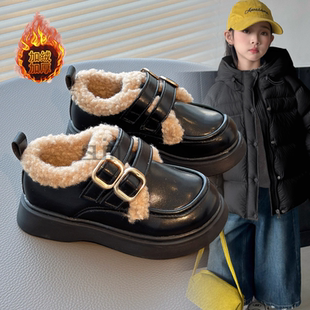 女童皮鞋2025新款儿童棉鞋加绒冬鞋小女孩公主鞋乐福鞋宝宝二棉鞋