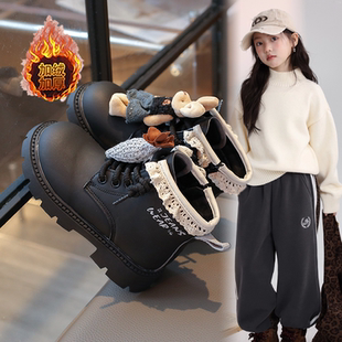 女童马丁靴2026秋冬款洋气皮靴女童公主风软底短靴加绒女孩小皮靴