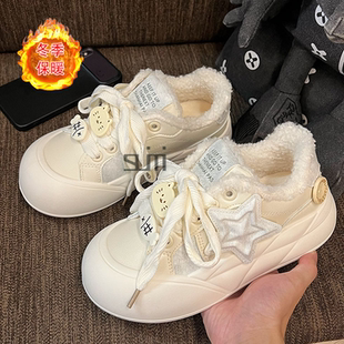 女童加绒运动鞋冬季保暖棉鞋2025新款学院运动板鞋女孩保暖板鞋