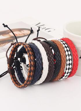 ebay爆款简约多色可选手工编织牛皮手链时尚流行饰品wish跨境货源