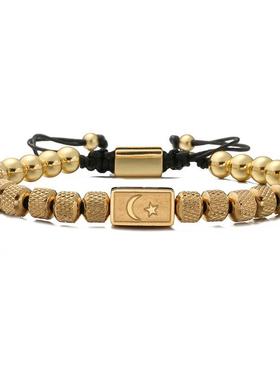 跨境亚马逊星星月亮方块手串手工编织设计款欧美男士手链现货