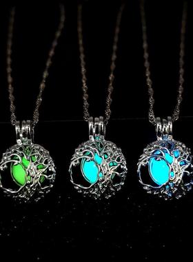 万圣节礼品创意镂空可打开生命树夜光项链女跨境热销流行饰品