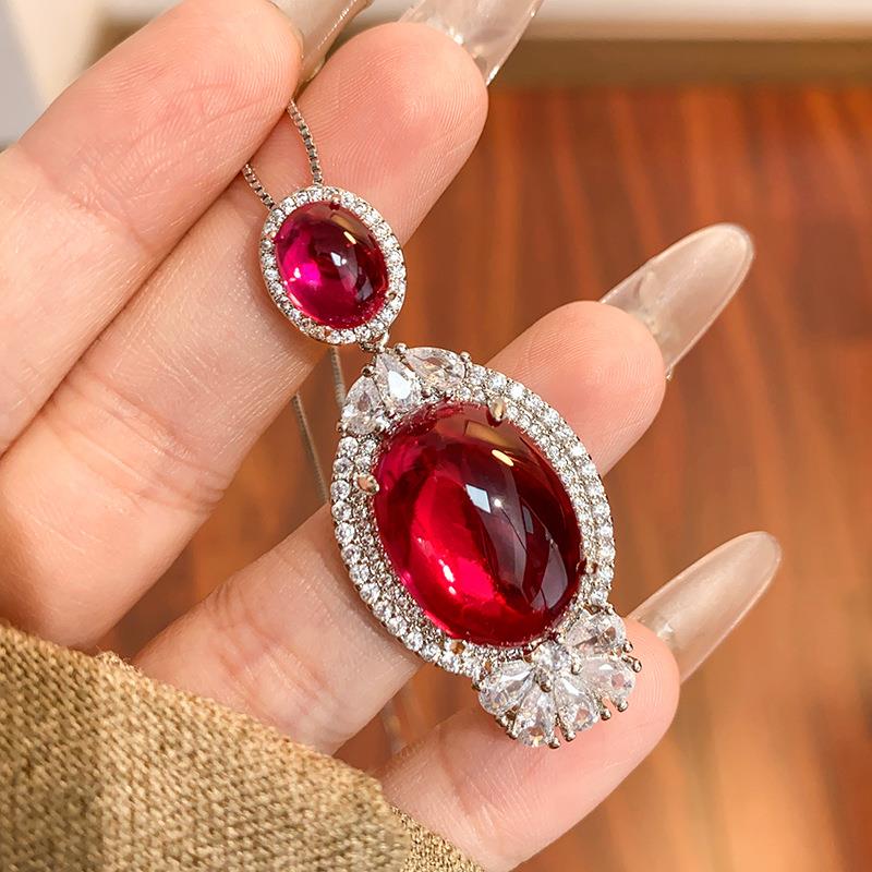 S银针套装耳环项链戒指铜饰品鸽血红刚玉复古精致高级奢华女式