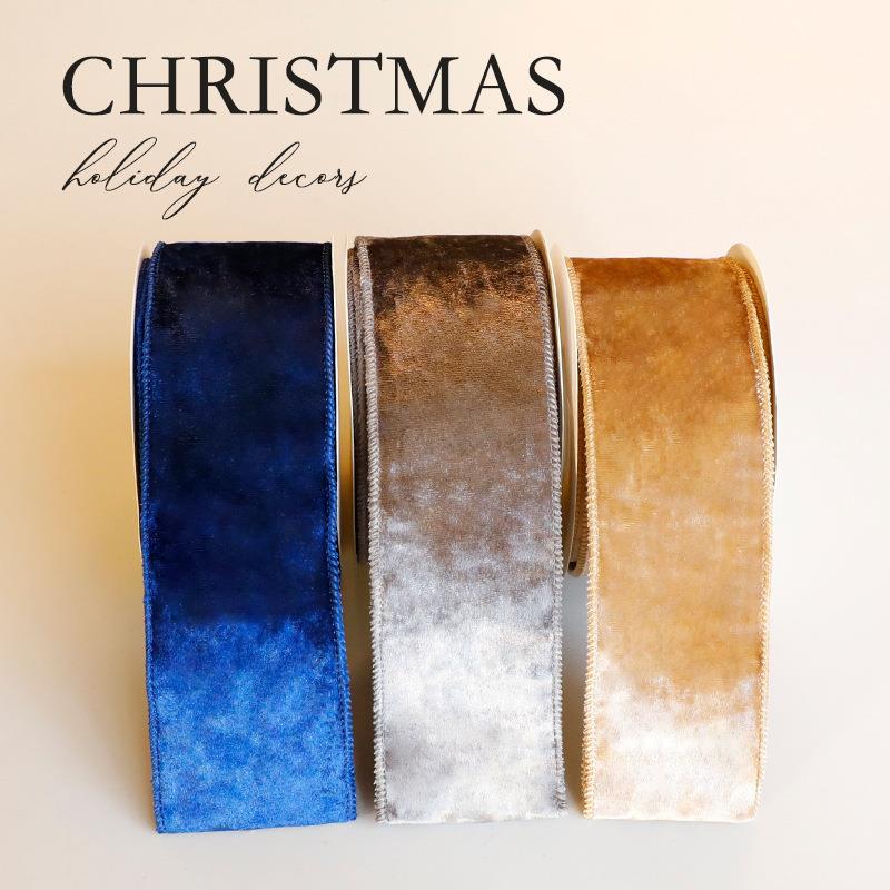 亚马逊新款圣诞节派对气氛布置彩带圣诞树装饰品圣诞丝绒彩带现货